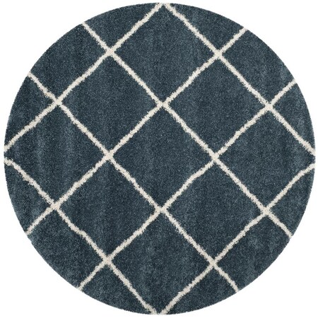 Flowers First 7 x 7 ft. Round Hudson Shag Power Loomed Round Rug, Slate Blue & Ivory FL1889481